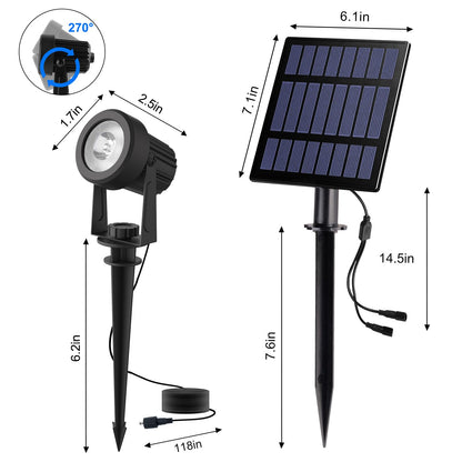 T-SUN 2W Solar Spotlights, IP65 Waterproof 9.8ft Cable Lenght 270° Angle Adjustable Auto On/Off with 2 Warm White Dual Spot Headlamp Garden Lamp Landscape Lamp for Tree,Patio, Yard, Garden