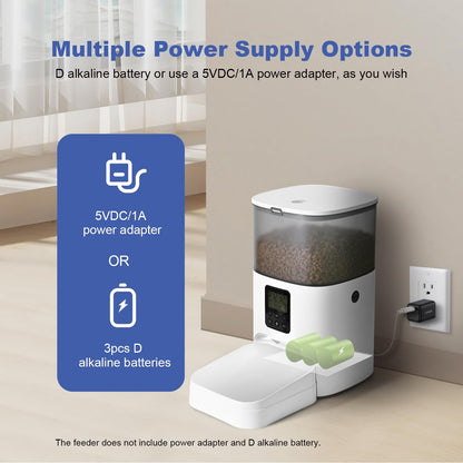 Automatic Cat Feeder, 4L Cat Food Dispenser with 10s Voice Recorder, Pet Feeder up to 8 Meals per Day, Timed Dog Feeder with Dry Food Sealed Ring (White, 4L-Basic)