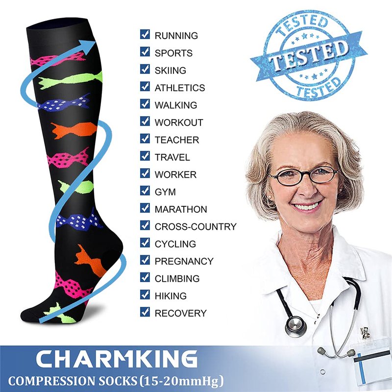 CHARMKING Compression Socks for Women & Men (8 Pairs) 15-20 mmHg Graduated Copper Support Calf Socks are Best for Pregnant, Nurses - Boost Performance, Circulation, Knee High Wide Calf(L/XL, Multi 22)