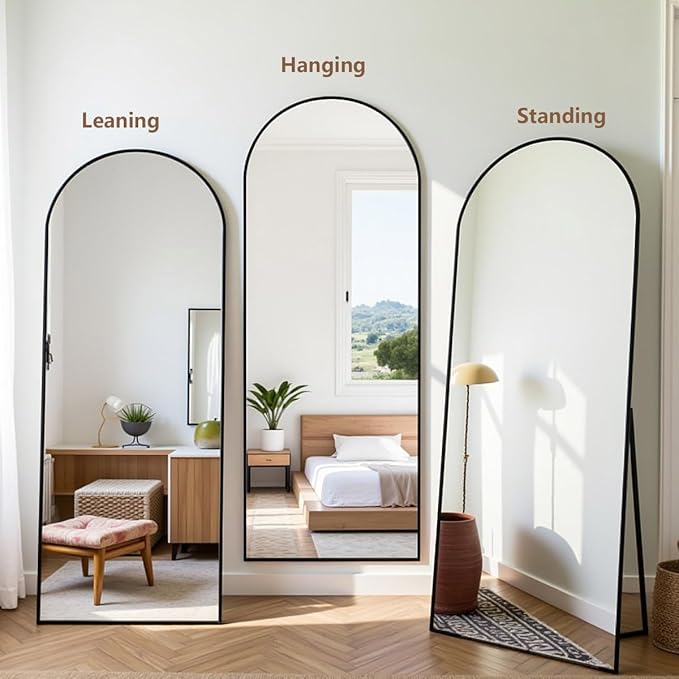 Arched Floor Mirror, 58 "x 18" Full Length Mirror Wall Mirrors Hanging or Leaning Arched-Top Full Body Mirrors with Stand for Bedroom, Dressing Room, Gold