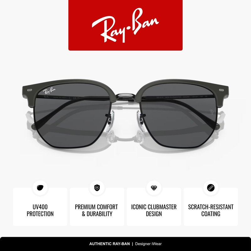 Ray-Ban RB4416 New Clubmaster 6653B1 53MM Grey On Black/Dark Grey Square Sunglasses for Men for Women