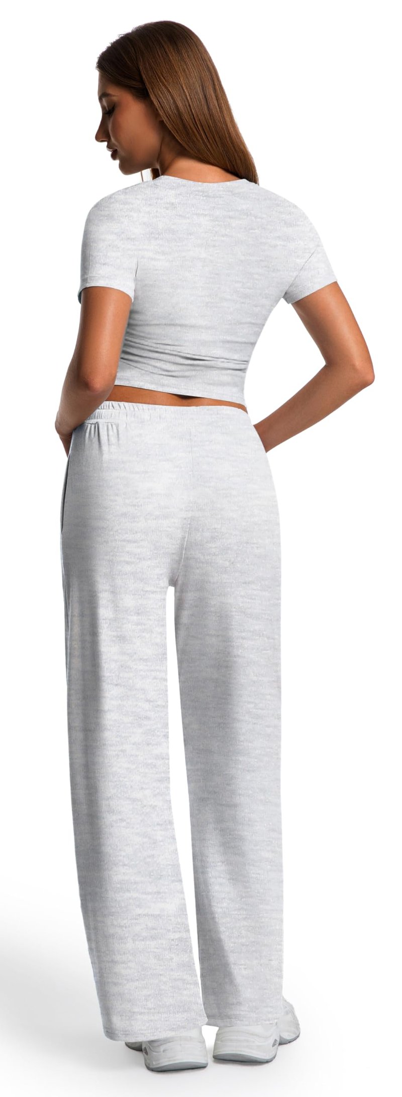 Kivdol 2 Piece Matching Summer Sweatsuit Lounge Set Womens Wide Leg Pants Side Ruching Crop Top Sets