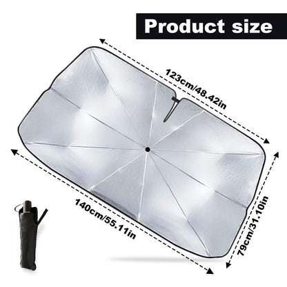 Car Windshield Sun Shade Umbrella, Reflective Sunshade for Front Window Blocks UV Rays Heat Keep Vehicle Cool, Foldable Shade Front Windshield Car Accessories Interior (55x31 Inches)