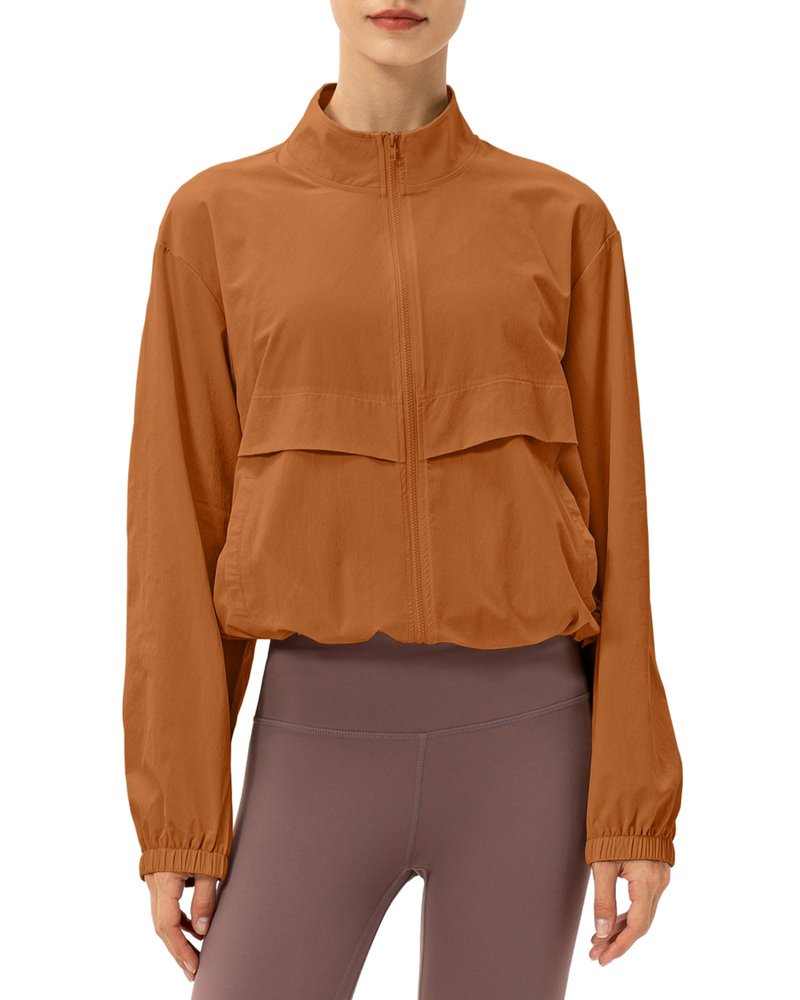 Locachy Women's Lightweight Zip Up Athletic Jacket Stand Collar Windproof Sun Protection Workout Outdoor Jacket Brown S
