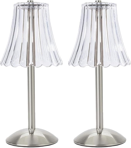 Cordless Table Lamps for Home,Table,Dining Room, Gold Rechargeable Lamps, USB Charge 12'' Tall LED Brass Portable Outdoor Indoor Table Lamp with Built-in Dimmer (Silver-Pack 2)