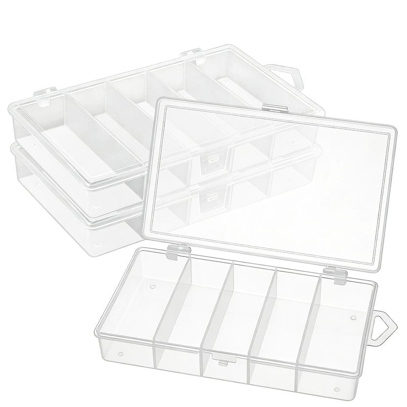 3 Pack 5-Grid Clear Plastic Fishing Tackle Accessory Box Fishing Tackle Storage Fishing Lure Bait Hooks Storage Box, 7x4.3x1.2inch