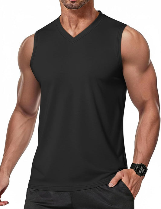 COOFANDY Men Workout Tank Tops V Neck Sleeveless Shirts Quick Dry Gym Muscle Tshirt Athletic Cut Off Shirt Black Large