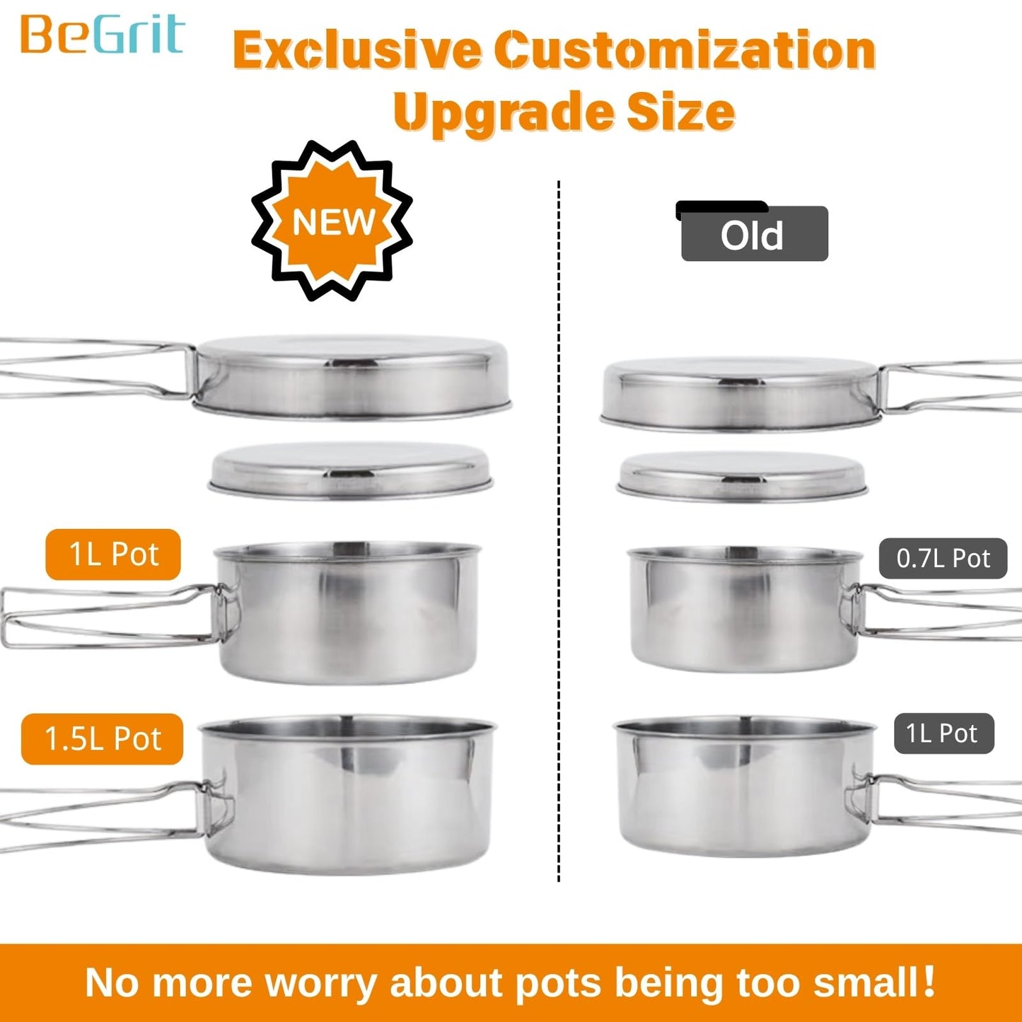BeGrit Backpacking Camping Cookware Mini Picnic Camping Cooking Mess Kit with Pot and Pan Set for Hiking 8pcs Set