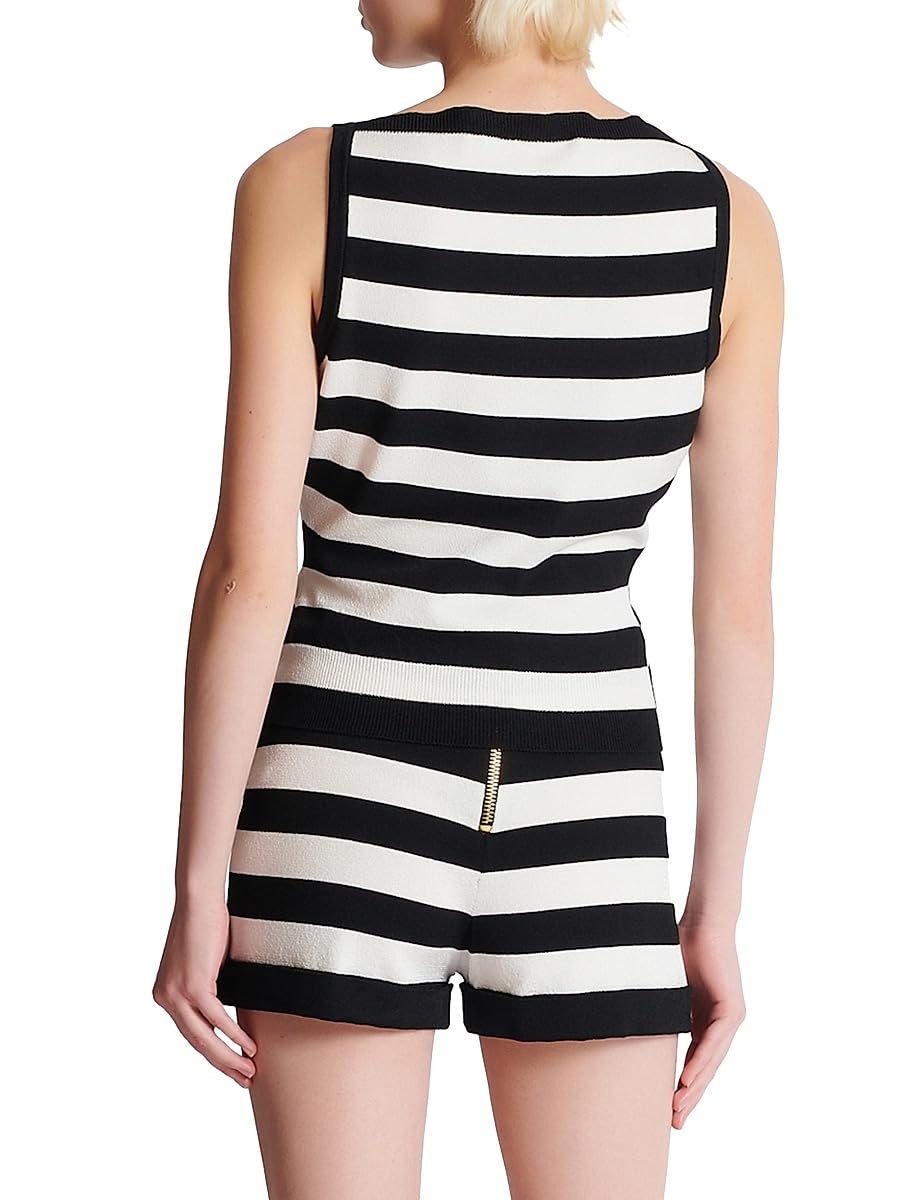 Balmain, Graphic Striped Stretch-Knit Boatneck Top, 36 (4), Noir Blanc Rouge