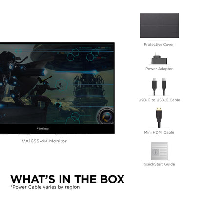 ViewSonic VX1655 15.6 Inch 1080p FHD Portable LED IPS Monitor with 2 Way Powered 60W USB C, Mini HDMI, Dual Speakers, and Built-in Stand with Tripod Mount,Black