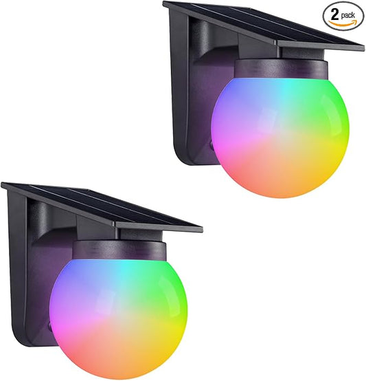 Solar Fence Lights 2 Pack, RGB Color Changing, 3 Lighting Modes, IP65 LED Waterproof Solar Lights for Outdoor Patio, Backyard, Deck, Fence, Railing – Color Glow & Durable