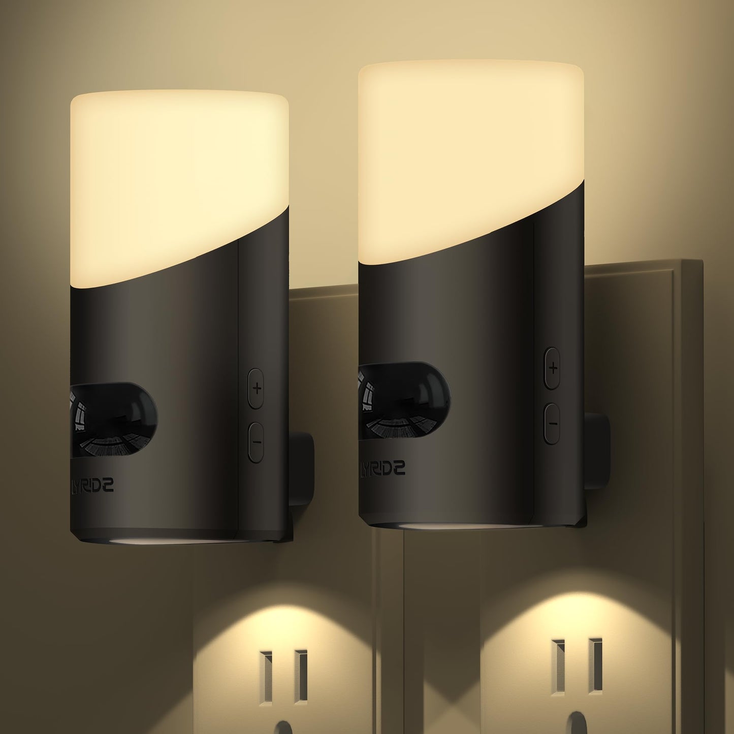 Lyridz LED Night Lights Plug into Wall with Motion Sensor, 1-150LM Dimmable Plug-in Nightlight Indoor for Bedroom, Bathroom, Hallway, Stairs, Pet House, Toilet, 2 Pack