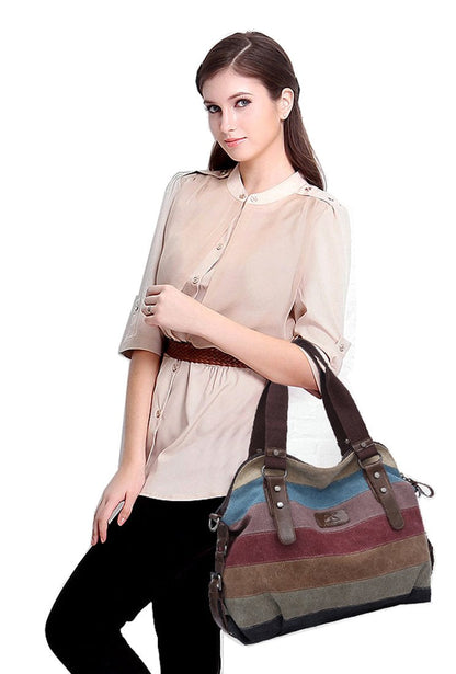 FreeMaster Women's Canvas Multi-Color Hobos Shoulder Bag Tote Handbag (Multi-Color-A)