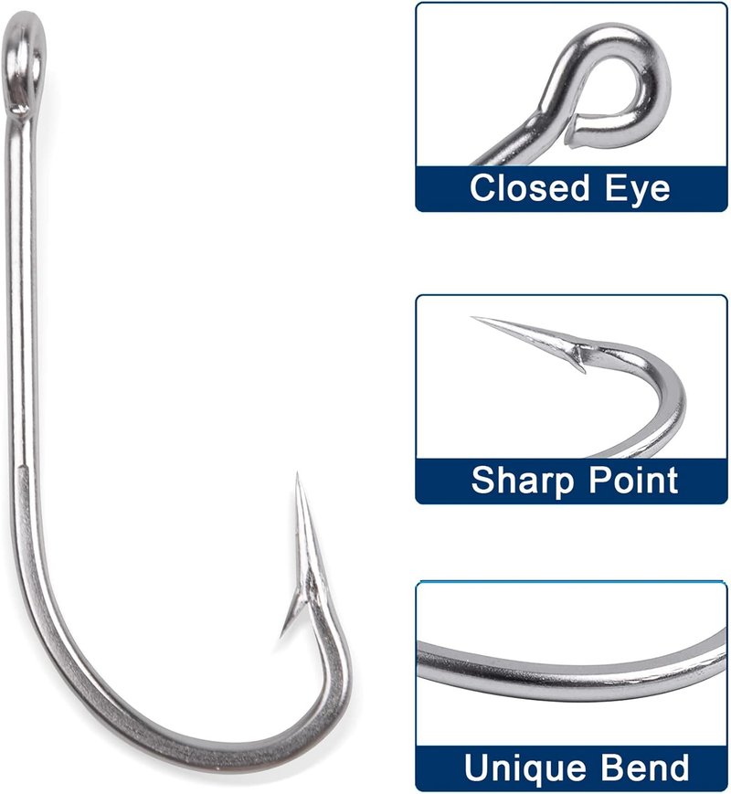 Saltwater Fishing J Hooks - O'Shaughnessy Forged Stainless Steel for Trolling | Size 1/0-10/0