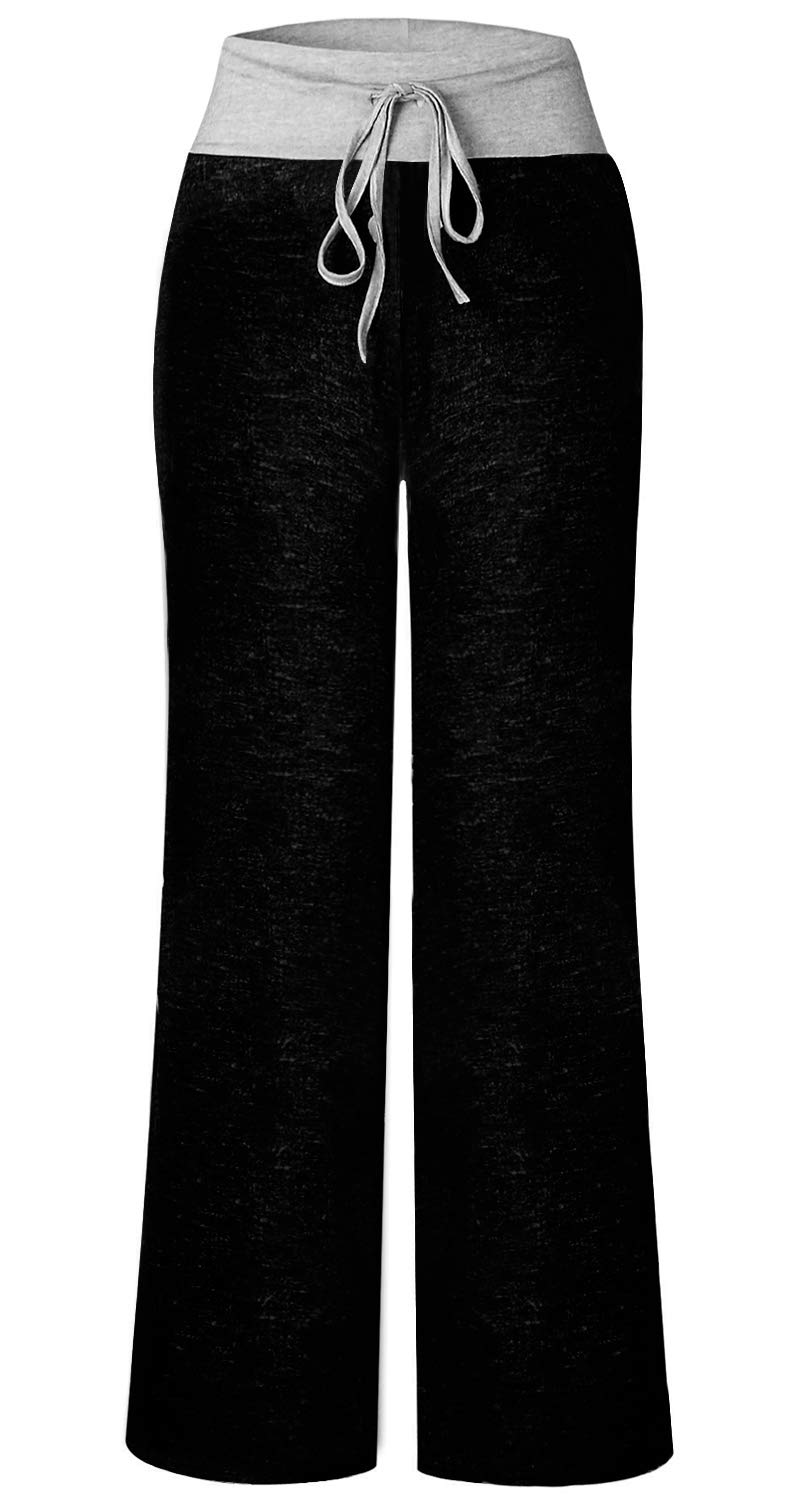 AMiERY Womens Pajamas Pants Solid Juniors Wide Leg Palazzo High Waisted Jogger Pants Sleep Lounge Pants Black M
