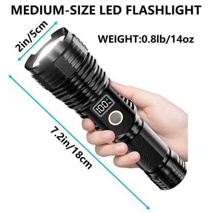 Flashlights High Lumens Rechargeable, LED Super Bright Flash Light Long Beam, Zoomable Linternas with LCD Digital Display, 5 Mode, Waterproof, Powerful Tactical Flashlight for Emergencies Camping Gift