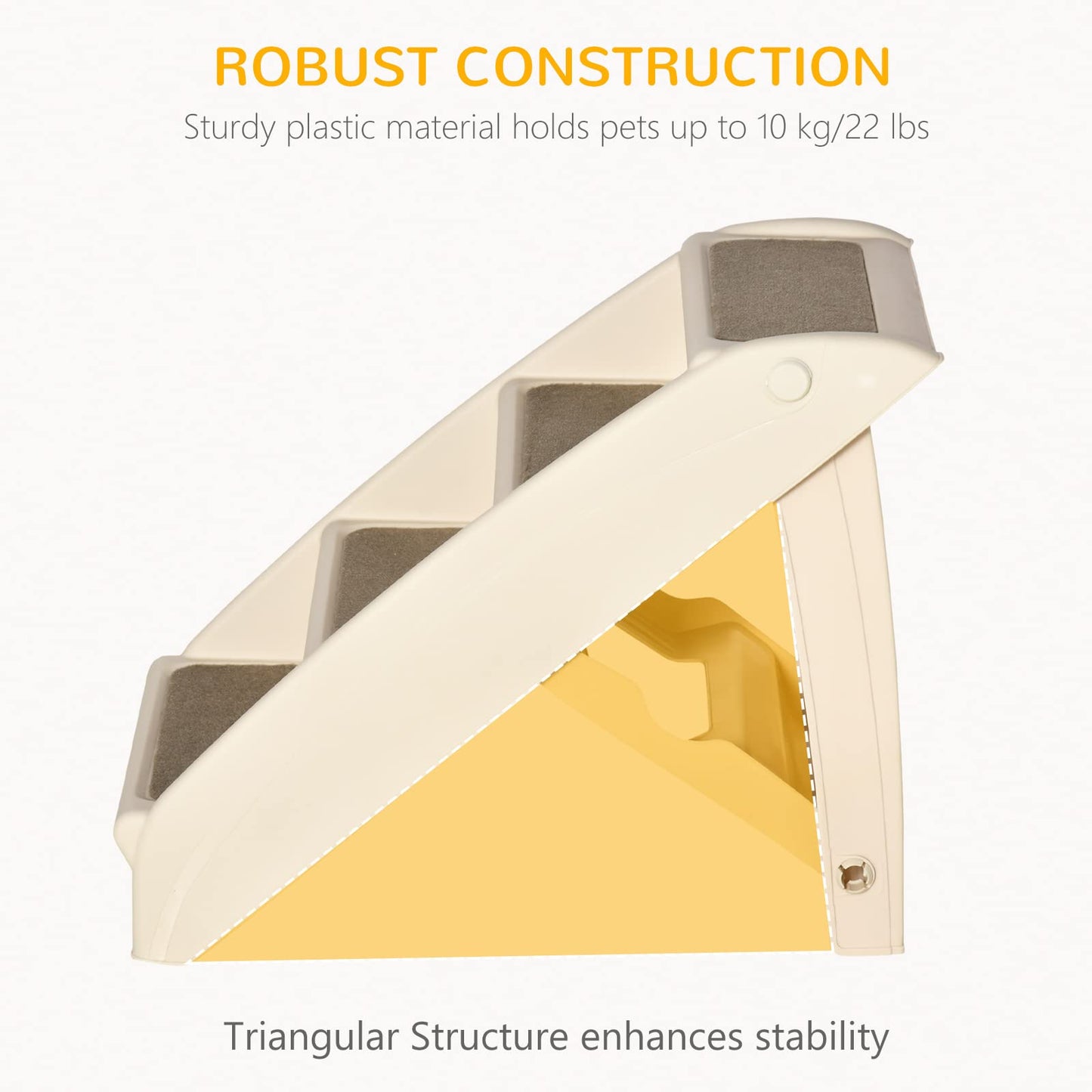 PawHut Four-Step Foldable Pet Stairs w/Non-Slip Mats, for S, XS Dogs - Beige