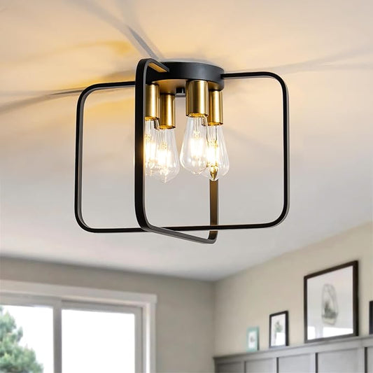 KSRYSZCQ 4-Light Flush Mount Ceiling Light Fixture Farmhouse Industrial Black Metal Ceiling Light for for Kitchen Living Room Bedroom Hallway Foyer, E26 Base