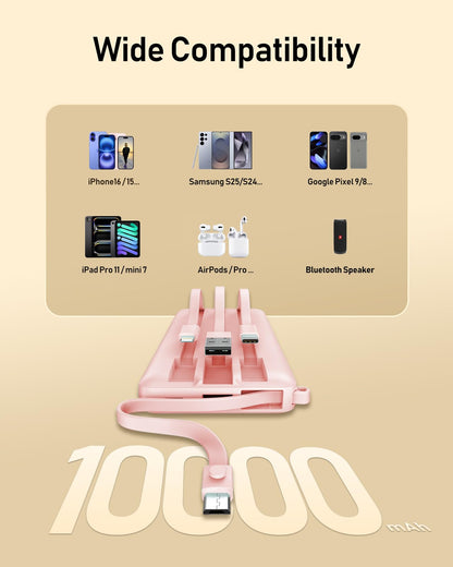 VEEKTOMX Portable Charger Built-in Cables, Power Bank for iPhone, Fast Charge USB C Battery Pack Travel Essentials Powerbank Compatible with iPhone 17/16/15/14, Samsung S25/24