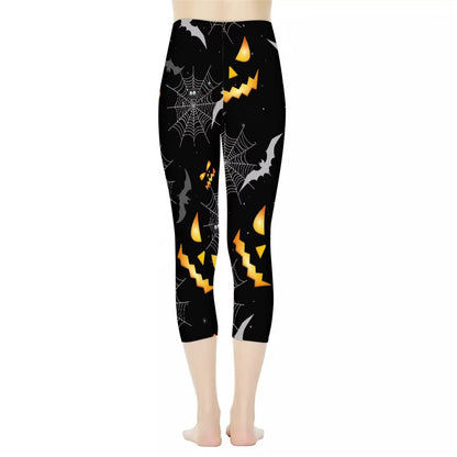 AFPANQZ Women's Leggings High Waisted Yoga Pants Casual Butt Lift Compression Leggings for Gym Yoga Sport Pants Seamless Halloween Cobweb Pumpkin Print Stretch Capri Yoga Pants