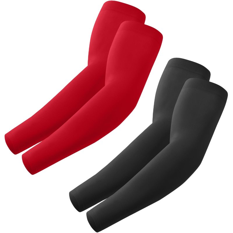 ROXUN 2 Pairs Arm Sleeves, Cooling UV Sun Protection Sports Compression for Men/Women Black+Red