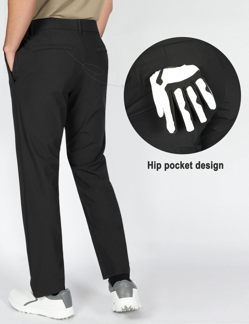 Soojun Men's 4-Way Stretch Performance Golf Pants, Quick-Dry Lightweight Tech Trousers, Versatile Business Casual Dress Pants with Hidden Pockets, Black, 38W x 32L
