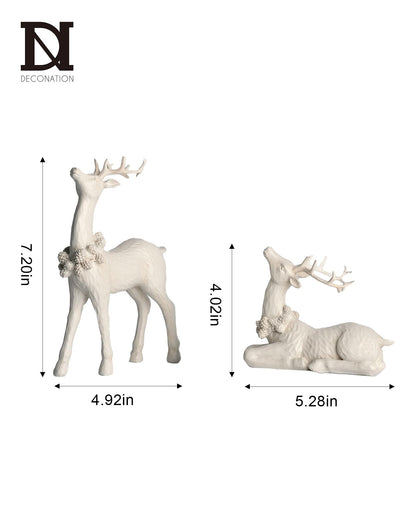 DN DECONATION 2pcs White Christmas Reindeer Statue, Indoor Reindeer Decor, Tabletop Resin Deer Figurine