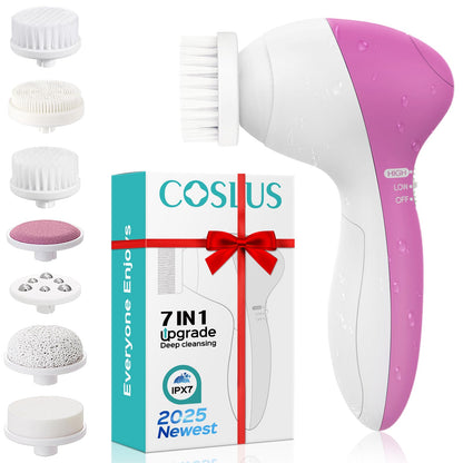 COSLUS Facial Cleansing Brush Silicone Face Scrubber: 2 in1 FBS-D Electric Exfoliating Massage Device Waterproof Deep Cleaning Exfoliation Rotating Spa Machine - Electronic Skin Care Wash Clean System