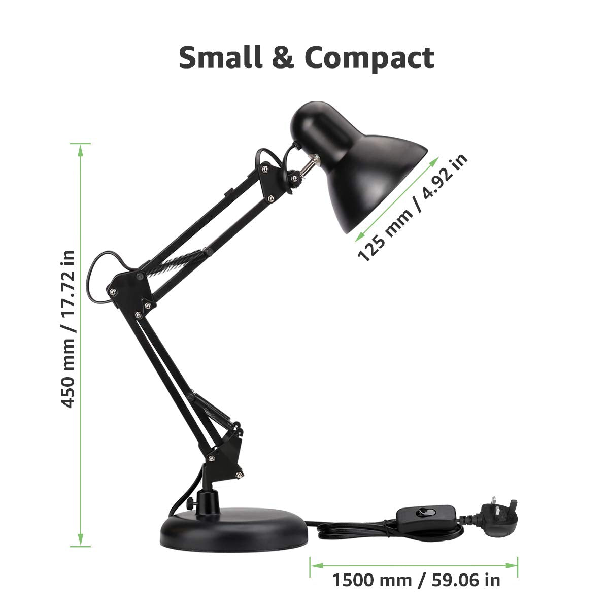 Lepro Desk Lamp, E27 Swing Arm Desk Lamp with Clamp, Classic Black Table Lamp, E27 Bulb Holder, Flexible Black Desk Light for Study Desk, Office, Bedroom, Reading, Nails, Back to School and More