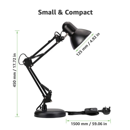 Lepro Desk Lamp, E27 Swing Arm Desk Lamp with Clamp, Classic Black Table Lamp, E27 Bulb Holder, Flexible Black Desk Light for Study Desk, Office, Bedroom, Reading, Nails, Back to School and More