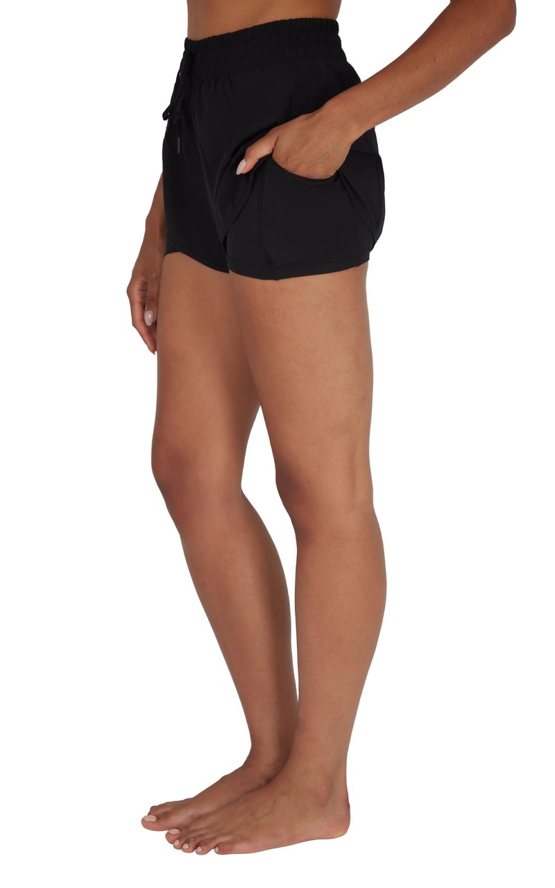 90 Degree By Reflex Womens Lightweight Workout Shorts 2 in 1 Running Yoga Gym Shorts with Inner Biker Short Pockets - Black W/Short - Medium