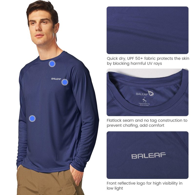 baleaf Mens UPF 50+ Sun Protection Shirts Long Sleeve Rash Guard, Quick Dry 4-Way Stretch for Fishing Swimming Surfing 01-Bluish Violet S