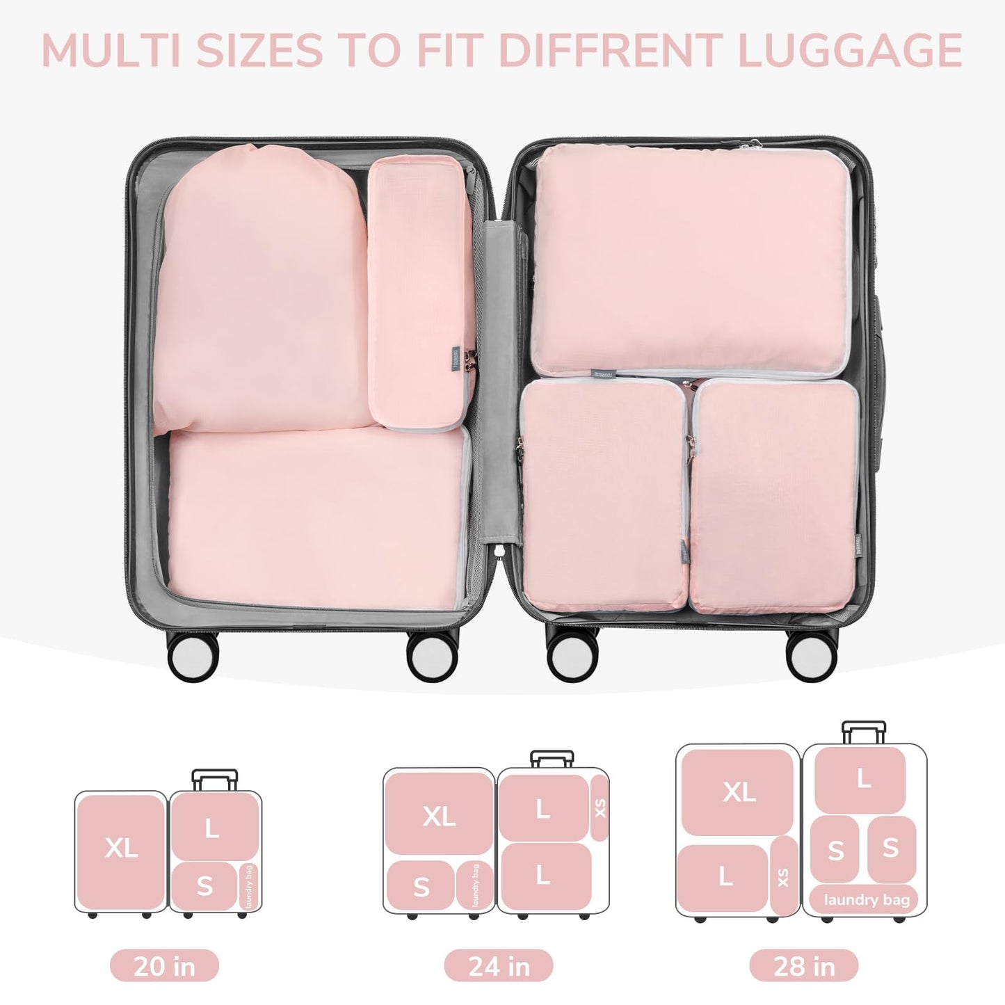 CherryNow Compression Packing Cubes, 7 Set Packing Cubes for Travel Women, Travel Essentials for Suitcase, Luggage Organizer Bags, Pink