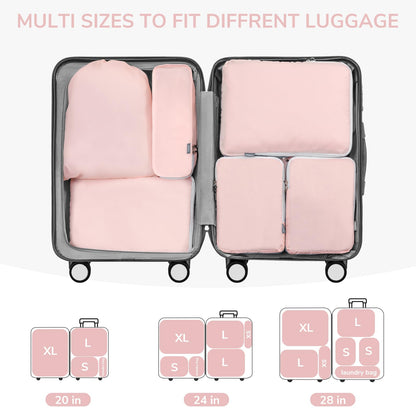 CherryNow Compression Packing Cubes, 7 Set Packing Cubes for Travel Women, Travel Essentials for Suitcase, Luggage Organizer Bags, Pink