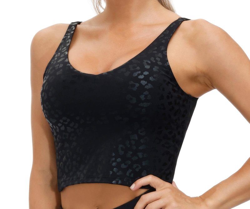 THE GYM PEOPLE Womens Leopard Longline Sports Bra Wirefree Padded Medium Support Yoga Bras Gym Running Workout Tank Tops