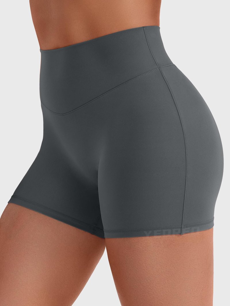 YEOREO SoftHue Women Workout Gym Shorts Impact 4.5" ScrunchHigh Waist Yoga Biker Shorts with Tummy Control Coal-M