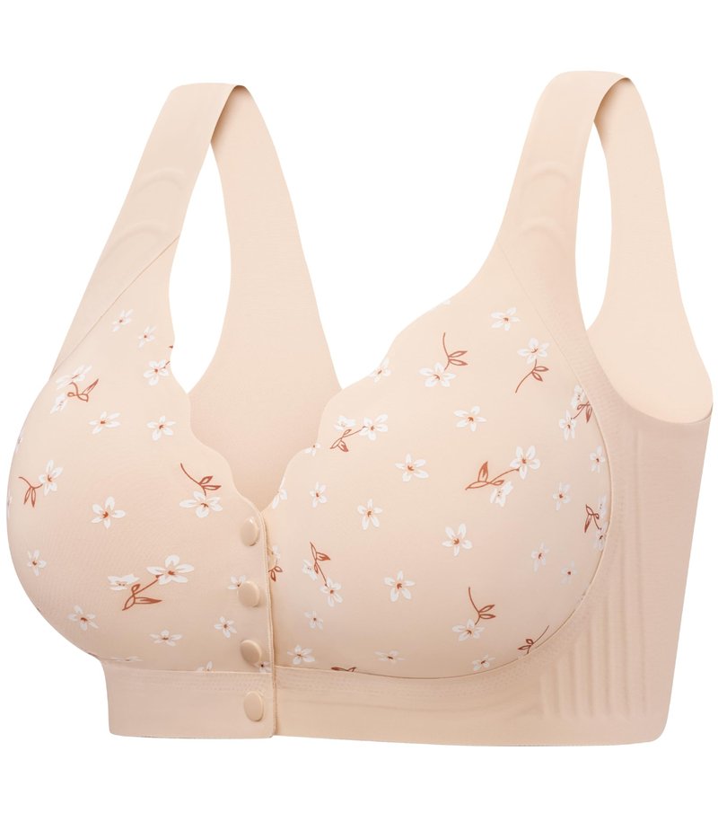 Wireless Daisy Jelly Bras for Women, Front Closure Seamless Bra Post Surgery Comfort No Underwire Push Up Bralettes Beige