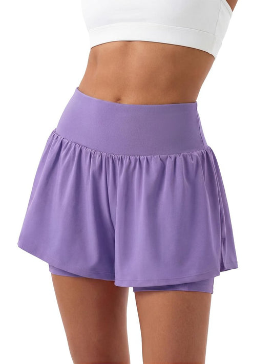 Stelle Women 2 in 1 Running Shorts Flowy Athletic Short High Waisted Workout Tennis Gym Short with Liner Pockets (Lavender, M)
