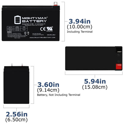 Mighty Max Battery ML9-12NB -12 Volt 9 AH, Nut and Bolt (NB) Terminal, Rechargeable SLA AGM Battery
