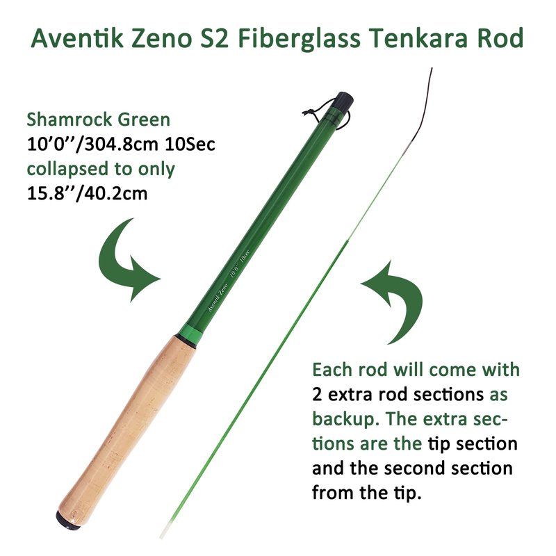 Aventik Zeno S2-Glass Tenkara Rod(10'0'' 10Sec, Shamrock Green)