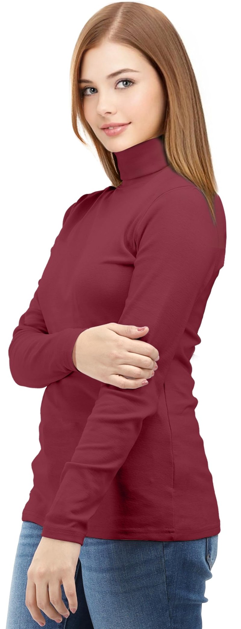 NY Threads Women's Turtleneck Long Sleeve Shirt Slim Fit Thermal Base Layer Tops 1 Pack, Large, Red
