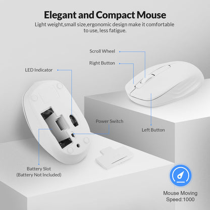 Wireless keyboard and Mouse,Rii RK200 Standard Full Size Keyboard and Mouse 104 Keys for Work Office Home UK Layout (AAA Batteries not Include)-White