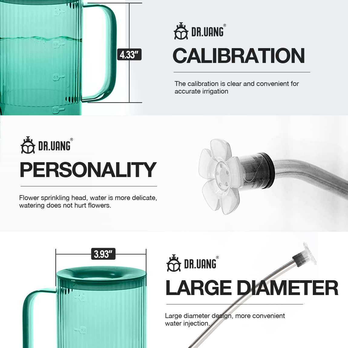 DR.UANG Small Watering Can Indoor Plants with Long Spout (1L, Emerald)