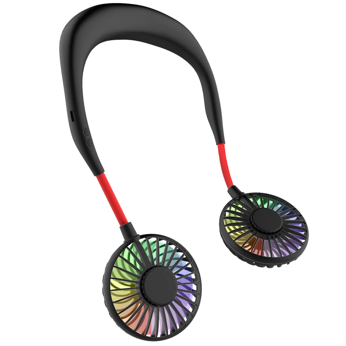 Portable Neck Fan, Handsfree Mini USB Neck Fan Rechargeable Wearable Neckband Fan, Desk Fan, Necklace Fan with Dual Wind Head 3 Speeds LED Light for Traveling Sport Outdoor Camping Office (Black)