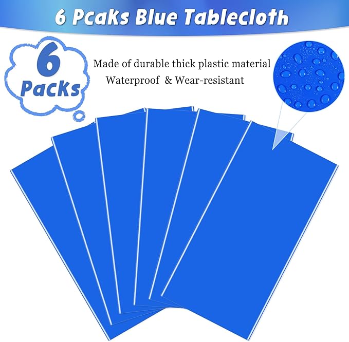 6 Packs Royal Blue Disposable Tablecloth Plastic Waterproof Tablecloths 54 x 108 Inch Rectangle Table Cover for Birthday Parties,Anniversary,Graduation Party,Camping,Outdoor Picnic