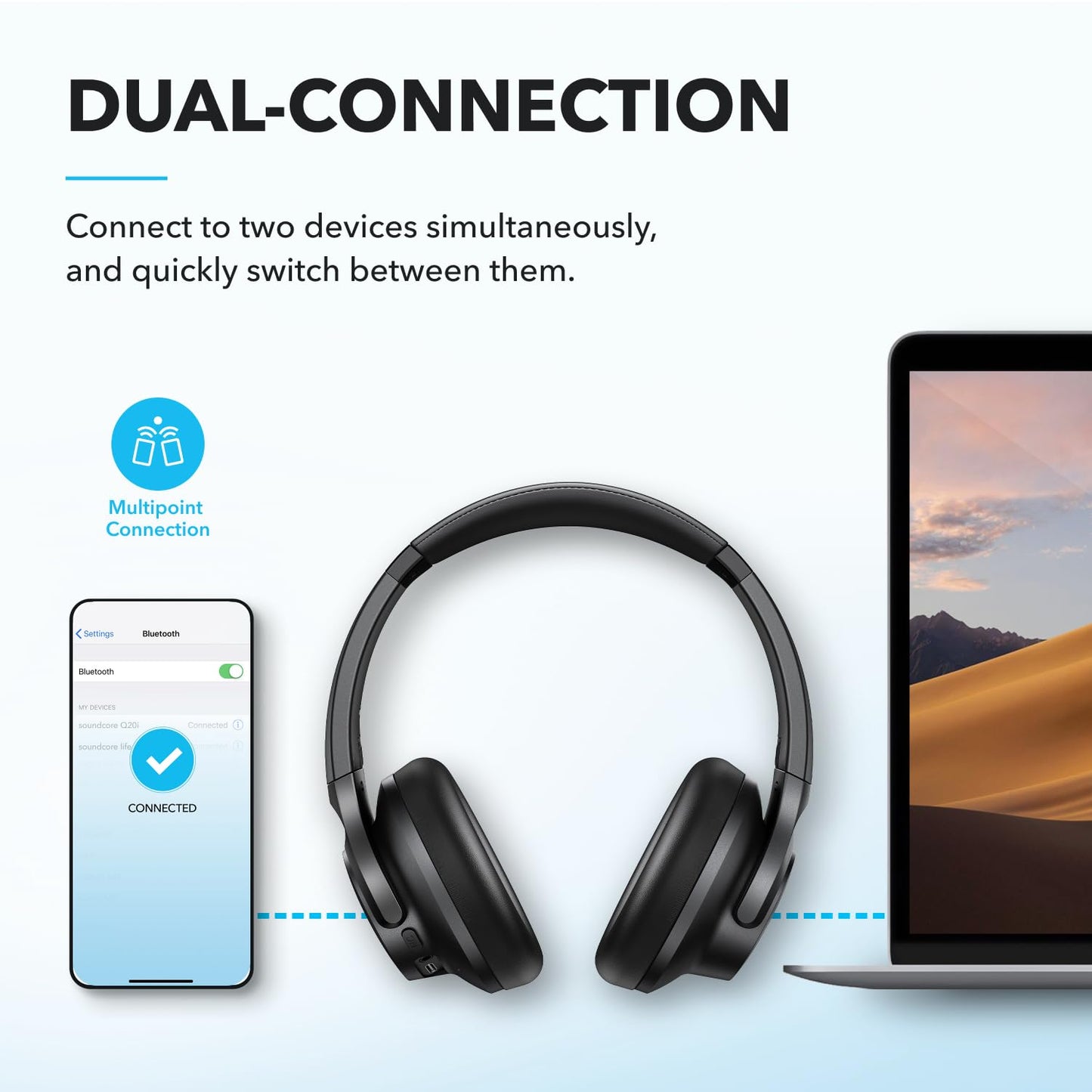 soundcore by Anker Q20i Hybrid Active Noise Cancelling Foldable Headphones, Wireless Over-Ear Bluetooth, 40H Long ANC Playtime, Hi-Res Audio, Big Bass, Customize via an App, Transparency Mode (Black)