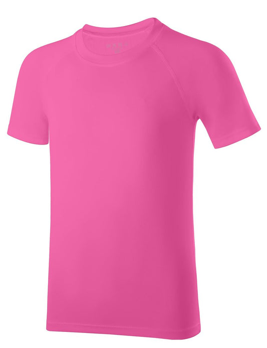 DRONIRING Boys Rash Guard Swim Shirt, UPF 50+ Sun Protection Short Sleeve Rashguard, Kids Quick Dry Beach Surfing Water Shirt Hot Pink