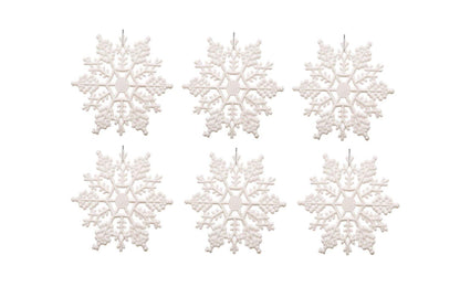 Kipokalor Plastic Snowflake Ornaments, 24pcs 3-Inch Sparkling Iridescent Glitter Decorations With String Hanger for Crafting and Embellishing (White)