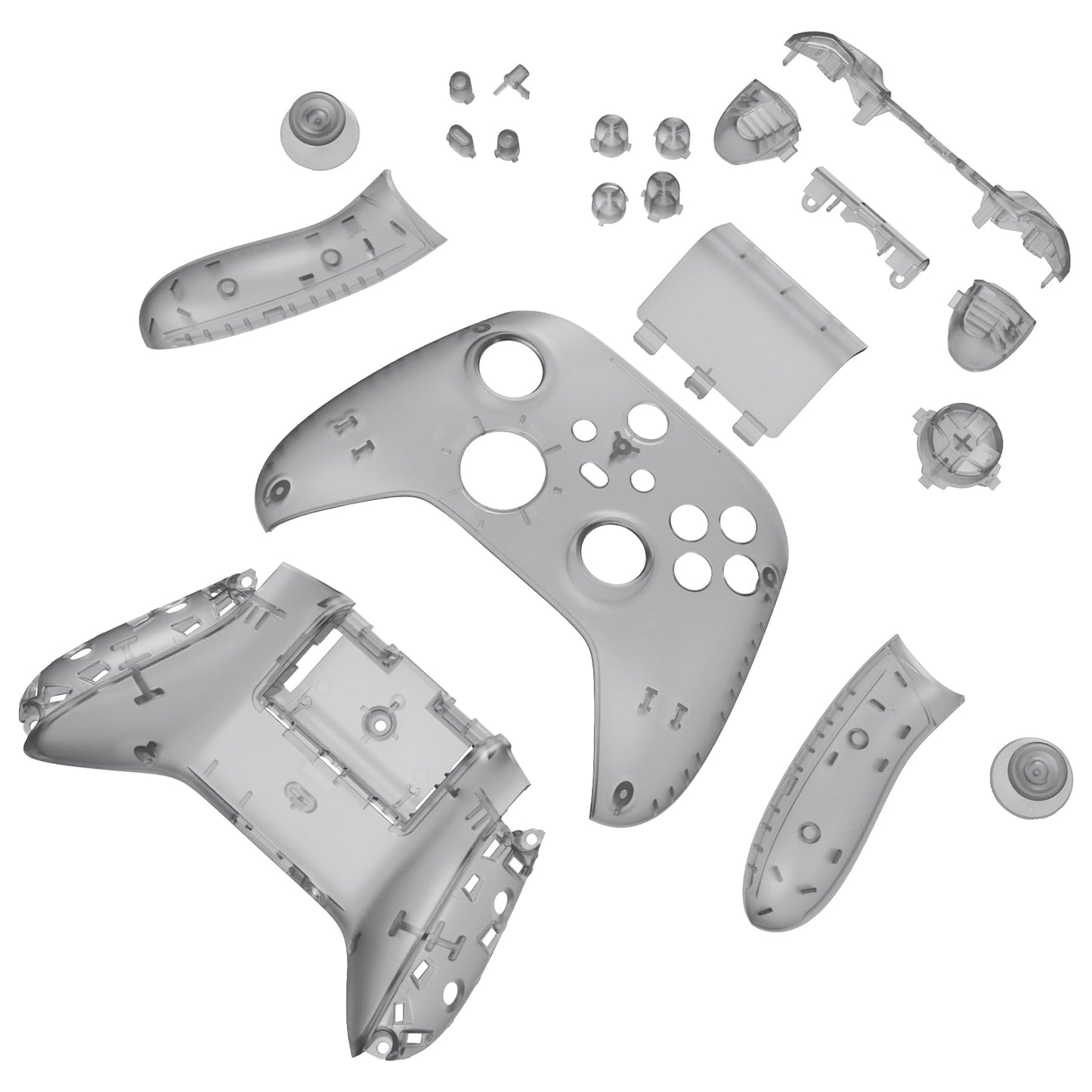eXtremeRate Full Set Shell Buttons for Xbox Series X & S, Clear Black Replacement Side Rails Grips Front Back Plate Cover for Xbox Core Wireless Controller [Controller NOT Included]
