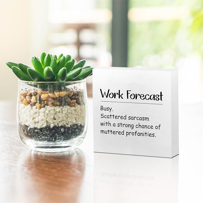 Funny Office Decor Work Forecast Wooden Box Sign Wall Decor Wooden Plaque Sign Office Gifts for Coworker Employee Office Living Room Bedroom Home Decor Desk Shelf Table Decor Retirement Gifts